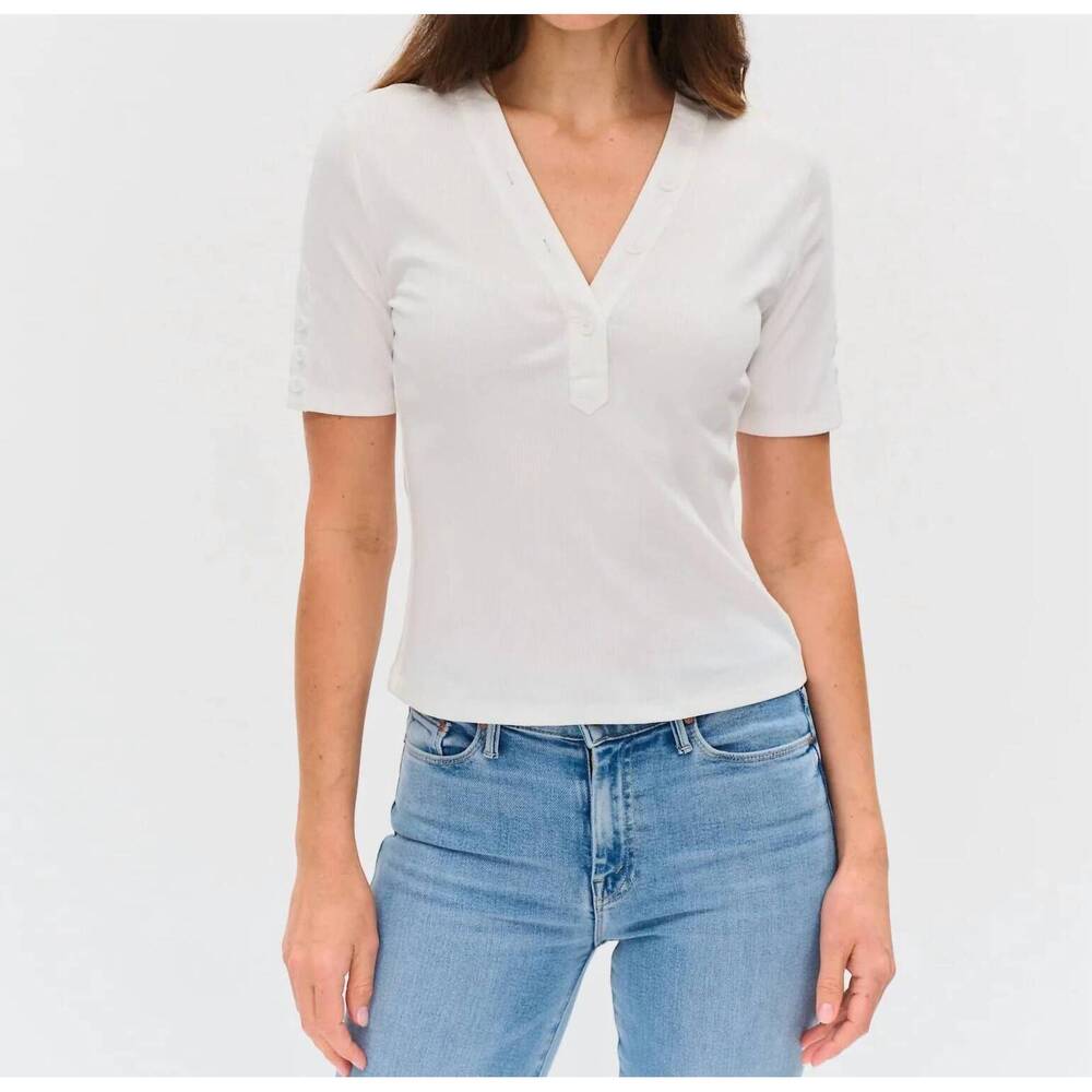 NEW SIX/FIFTY miko button trim tee in white